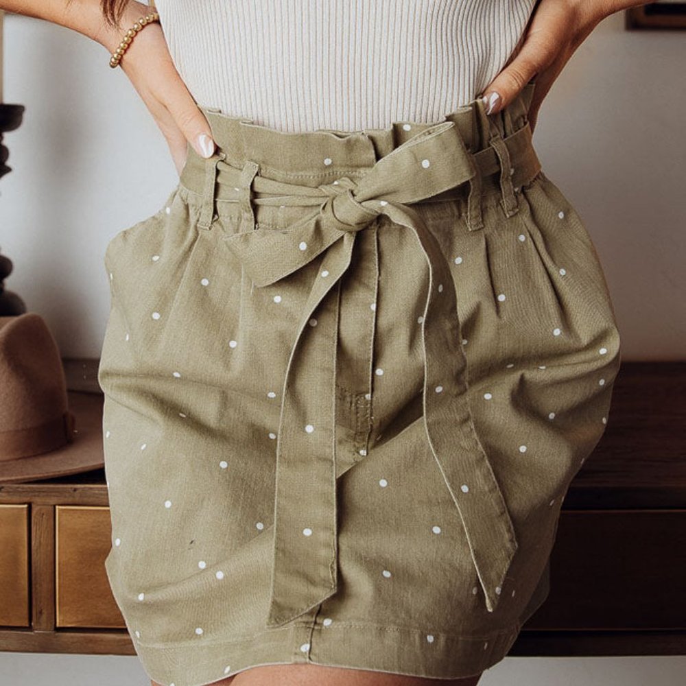 Sage Green Polka Dot Paperbag Skirt NWT